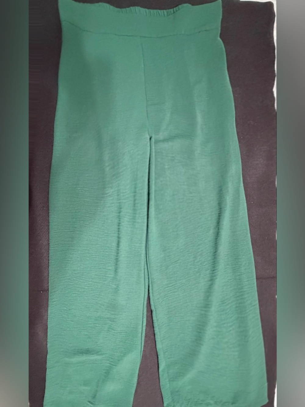 Women’s Green Crinkle Wide Leg Pull-On Pants Elastic Waist Pockets